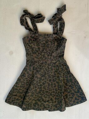 So Me Brown and Black Leopard Print Denim Dress with Tie Straps Woman Size S